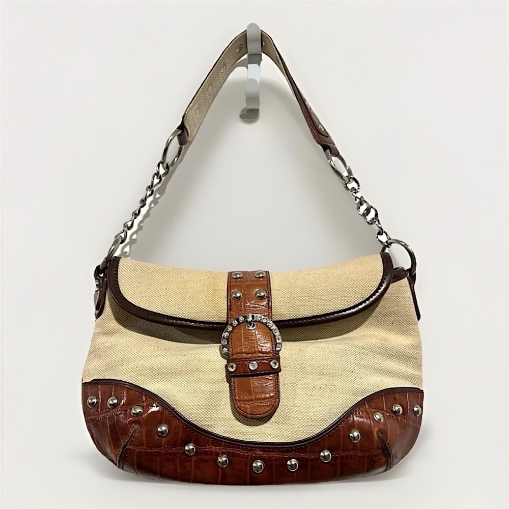 Vintage M.C. Marc Chantel Genuine Faux Leather Croc Embossed  Canvas Bagette.